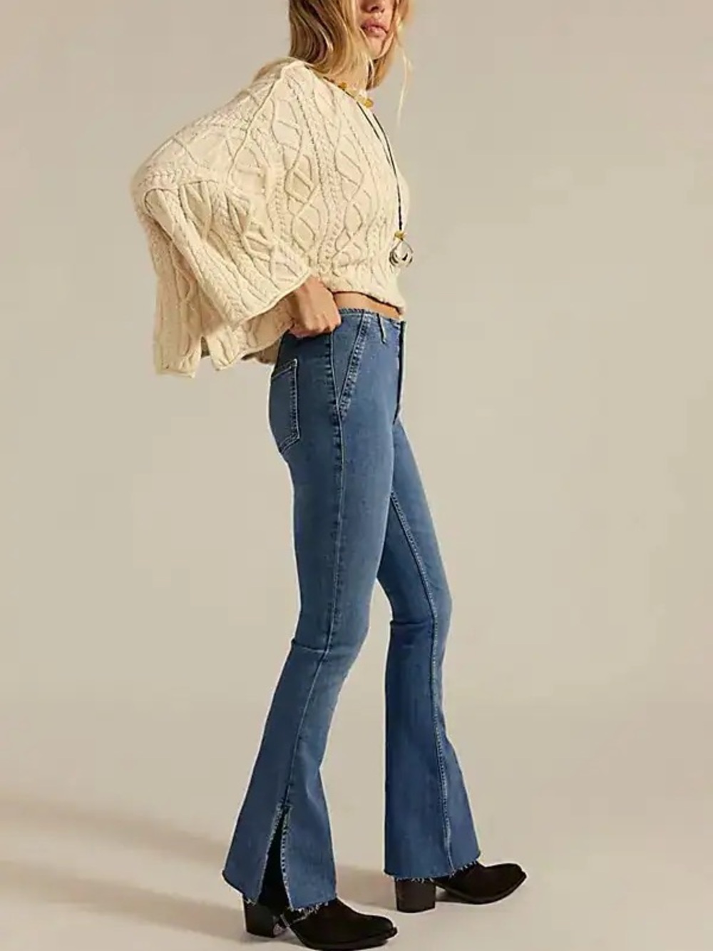We The Free Level Up Slit Slim Flare Jeans - Sunburst Blue - stretchy - 25